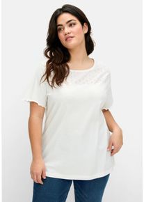 Große Größen Shirt mit Lochstickerei-Einsatz vorn Gr. 44/46 beige von sheego für Damen