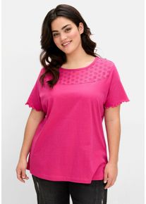 Große Größen Shirt mit Lochstickerei-Einsatz vorn Gr. 48/50 lila von sheego für Damen