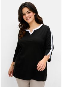 Große Größen 3/4-Arm-Shirt mit Kontrastdetails Gr. 56/58 schwarz gestreift von sheego für Damen