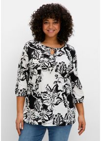 Große Größen 3/4-Arm-Shirt mit kontrastfarbenem Blütenprint Gr. 52/54 beige gemustert geblümt von sheego für Damen