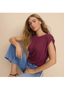 LANDS' END Leinenmix-Shirt mit geraffter Schulter, Damen,  Rot, Leinen/Viskose, by Lands' End