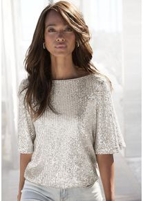 Lascana Paillettenshirt beige Gr. 32/34 für Damen. Rundhals und Pailletten. Figurumspielend