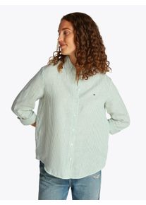 Tommy Hilfiger Damen Hemdbluse "ESS LINEN RELAXED SHIRT"classic ithaca, fort grün, casual, Gr. 42, gestreift, Web, Obermaterial: 100% Leinen, Blusen,