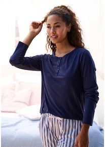 s.Oliver Pyjamaoberteil blau Gr. 32/34 für Damen. Rundhals und Knöpfe. Basic. Nachhaltig.