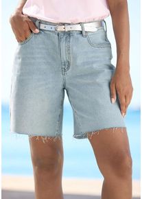 Venice Beach Jeansbermudas blau Gr. 34 für Damen. Mit Nieten. Figurumspielend. Nachhaltig.