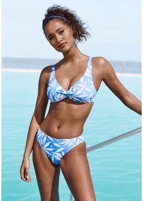 active by Lascana LASCANA ACTIVE Damen Bügel-Bikini-Top "Lia"blau weiß bedruckt, Gr. 36, bedruckt, Recycling-Polyamid, Bikini-Oberteile, mit Knotenoptik vorn