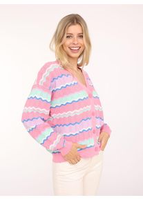 Zwillingsherz Damen Strickjacke ""Streifen Wellen""rosa flieder, modisch, Gr. S, Obermaterial: 100% Baumwolle, Strickjacken, Mit unifarbenen Bündchen