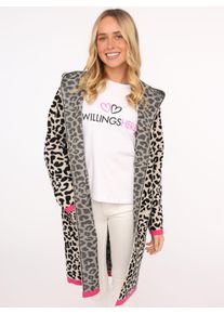 Zwillingsherz Damen Strickjacke ""Leo Neon Kante""beige neon pink, modisch, Gr. L, Strick, Obermaterial: 50% Viskose, 27% Polyester, 23% Nylon,