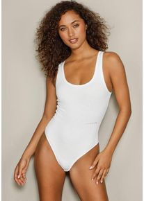 Copenhagen Studios Stringbody 'mit hochwertiger Logostickerei' weiß Gr. L (40) für Damen. Tiefer Rundhals und Logostickerei. Ohne Bügel. Bequem. Nachhaltig.