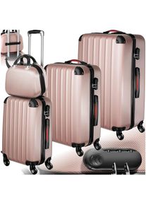 TecTake® Hartschalenkoffer-Set, 4-teilig, 3 Trolleys und Beauty-Case aus robustem ABS-Kunststoff, abteilbarer Innenraum, mit TSA-Zahlenschloss