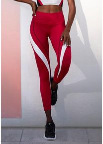 active by Lascana LASCANA ACTIVE Leggings rot Gr. XS (32/34) für Damen. Mit Badge, Logodruck, Piping. Figurbetont