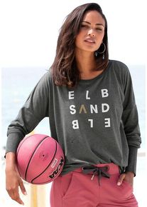 ELBSAND Longsleeve 'Ingrun' grau Gr. L (40) für Damen. Rundhals und Logodruck. Figurumspielend. Nachhaltig.