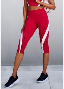 active by Lascana LASCANA ACTIVE Caprihose rot Gr. XS (32/34) für Damen. Mit Piping, Badge, Logoschriftzug. Figurbetont