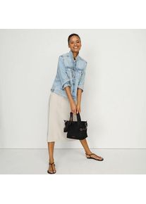 LANDS' END Twill-Midirock, Damen,  Beige, Polyester/Viskose, by Lands' End