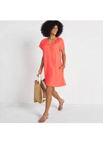 LANDS' END Leinenkleid mit Smok-Ausschnitt, Damen,  Orange, Leinen, by Lands' End