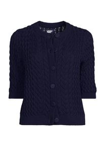 LANDS' END Baumwoll-Zopfmustercardigan mit 3/4-&Auml;rmeln, Damen,  Blau, Baumwolle, by Lands' End