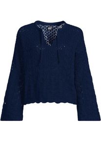 LANDS' END Baumwollpullover mit Ajourmuster, Damen,  Blau, Baumwoll-Mischung/Polyester-Mischung, by Lands' End