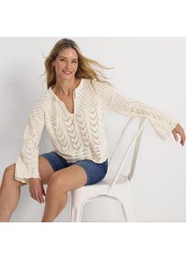LANDS' END Baumwollpullover mit Ajourmuster, Damen,  Wei&szlig;, Baumwoll-Mischung/Polyester-Mischung, by Lands' End