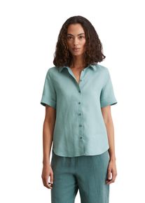 Marc O'Polo MARC O'POLO Damen Kurzarmbluse "aus leichter Qualität"pure teal, elegant, Gr. 42, unifarben, Obermaterial: 100% Leinen, Blusen