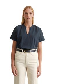 Marc O'Polo MARC O'POLO Damen Kurzarmbluse "aus Material-Mix"muted blau, Basic, Gr. XS, unifarben, Obermaterial: 100% Baumwolle, Blusen