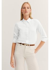 Bugatti Damen Hemdbluse10, weiß, casual, Gr. 44, unifarben, 50% Baumwolle, 50% Leinen, Blusen, aus Baumwoll-Leinen-Mix