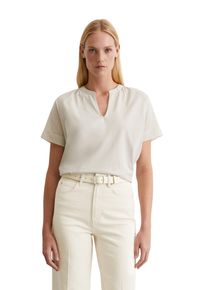 Marc O'Polo MARC O'POLO Damen Kurzarmbluse "aus Material-Mix"silky stone, Basic, Gr. L, unifarben, Obermaterial: 100% Baumwolle, Blusen
