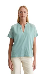 Marc O'Polo MARC O'POLO Damen Kurzarmbluse "aus Material-Mix"pure teal, Basic, Gr. L, unifarben, Obermaterial: 100% Baumwolle, Blusen
