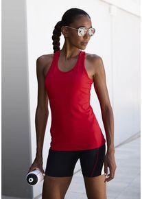 active by Lascana LASCANA ACTIVE Sporttop rot Gr. XS (32/34) für Damen. Rundhals und Badge. Figurbetont