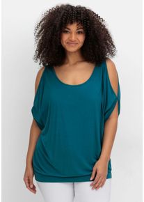 Große Größen Jerseyshirt mit geschlitzten Fledermausärmeln Gr. 44/46 blau von sheego für Damen