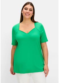 Große Größen T-Shirt mit herzförmigem Ausschnitt Gr. 56/58 grün von sheego für Damen