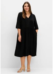 Große Größen Weit schwingendes Kleid mit Häkelspitze Gr. 40 schwarz von sheego für Damen