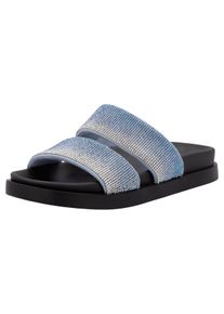 RIEKER SPORT Damen Pantolette, Gr. 41jeansblau kombiniert, Textil, casual, Schuhe, Sommerschuh, Strandschuh, Schlappen, Poolslides im Glitzer-Look