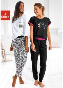 Vivance Dreams Pyjama mehrfarbig Gr. 32/34 für Damen. Rundhals und Schriftzug, Allover-Druck. Bequem. Nachhaltig.