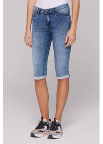 SOCCX Damen Jeansshortsmid blau jogg, casual, Gr. 33, Abriebeffekte, Material: 68% Baumwolle, 16% Polyester, 14% Lyocell, 2% Elasthan, Jeans, mit