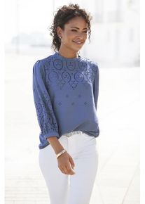 Lascana Schlupfbluse blau Gr. 42 für Damen. Mit hoch geschlossener Ausschnitt. Figurumspielend. Nachhaltig.