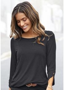 Vivance 3/4-Arm-Shirt 'mit Manschetten und goldfarbenen Knöpfen' blau Gr. 32/34 für Damen. Mit Rundhals. Figurumspielend. Nachhaltig.
