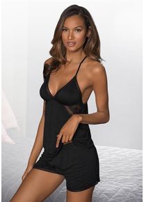 Lascana Babydolltop schwarz Gr. 36/38 für Damen. Tiefer V-Ausschnitt und Spitze. Basic. Nachhaltig.