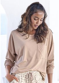 Lascana Pyjamaoberteil nougat Gr. 32/34 für Damen. Mit Rundhals. Oversize