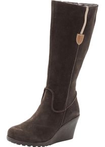 Große Größen Weitschaftstiefel mit Keilabsatz und Ziernähten Gr. 43 braun von sheego für Damen