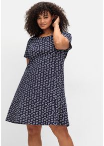 Große Größen Jerseykleid mit schwingendem Rockteil Gr. 42 blau geblümt von sheego für Damen