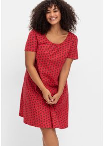 Große Größen Jerseykleid mit schwingendem Rockteil Gr. 40 rot geblümt von sheego für Damen