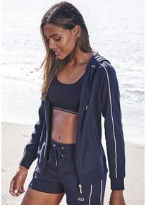 H.I.S. H.I.S Kapuzensweatjacke blau Gr. 32/34 für Damen. Mit Logoschriftzug, Reißverschluss, Logostickerei, Piping, Kordel. Basic. Nachhaltig.