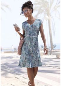 Vivance Sommerkleid mehrfarbig Gr. 34 für Damen. Tiefer V-Ausschnitt und Allover-Druck. Figurumspielend. Nachhaltig.