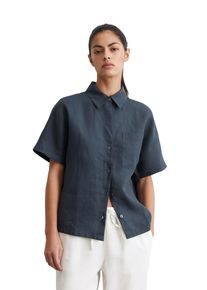 Marc O'Polo MARC O'POLO Damen Kurzarmbluse "aus leichter Qualität"muted blau, elegant, Gr. 34, unifarben, Obermaterial: 100% Leinen, Blusen