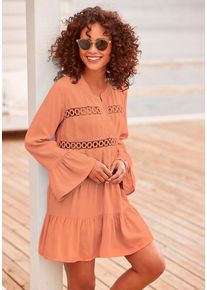 Lascana Longbluse papaya Gr. 32/34 für Damen. V-Ausschnitt und Spitzenbänder. Figurumspielend. Nachhaltig.