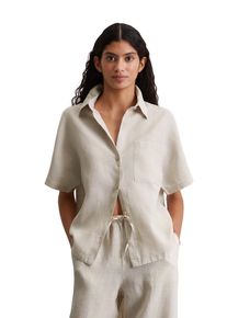 Marc O'Polo MARC O'POLO Damen Kurzarmbluse "aus leichter Qualität"silky stone, elegant, Gr. 42, unifarben, Obermaterial: 100% Leinen, Blusen