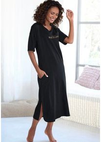 Vivance Dreams Nachthemd schwarz Gr. 32/34 für Damen. Rundhals und Schriftzug, Print. Oversize. Nachhaltig.
