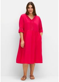 Große Größen Weit schwingendes Kleid mit Häkelspitze Gr. 50 pink von sheego für Damen
