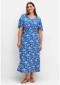 Große Größen Maxikleid mit Knotendetail in der Taille Gr. 48 blau geblümt von sheego für Damen