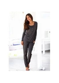Pyjama Arizona, Damen, Gr. 56/58, grau (anthrazit, meliert), Single Jersey, Obermaterial: 60% Baumwolle, 40% Polyester, meliert, bequem lang, Rundhals, Homewear-Sets Pyjama, in melierter Qualit&auml;t mit Knopfleiste